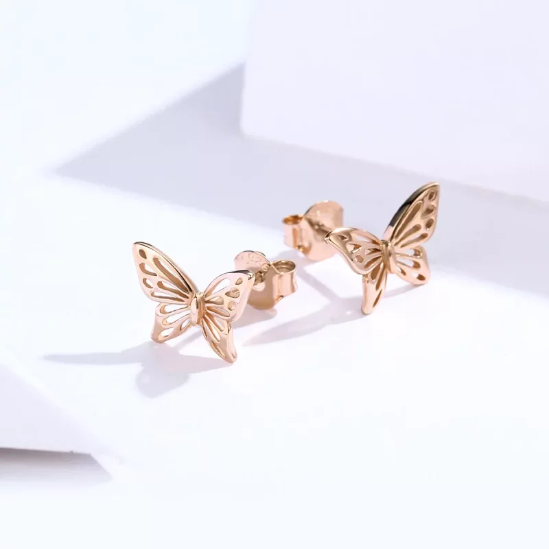 (imagen para) Earrings de pendientes de estilo Pandora en oro rosa con mariposa - SCE452-C - Ver 4