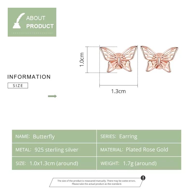 (imagen para) Earrings de pendientes de estilo Pandora en oro rosa con mariposa - SCE452-C - Ver 8