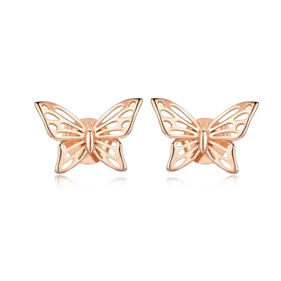 (imagen para) Earrings de pendientes de estilo Pandora en oro rosa con mariposa - SCE452-C