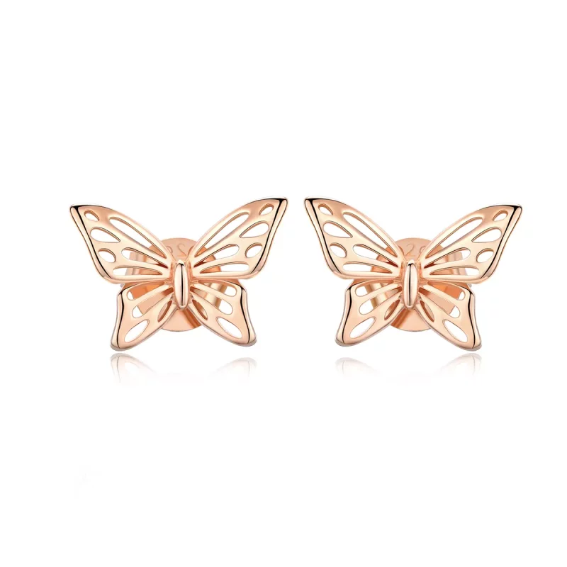 (imagen para) Earrings de pendientes de estilo Pandora en oro rosa con mariposa - SCE452-C
