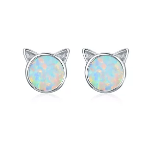 (imagen para) Elegantes pendientes de botón en forma de estrella con diseño estilo Pandora de plata y con detalle de "Meow" - SCE538-Q