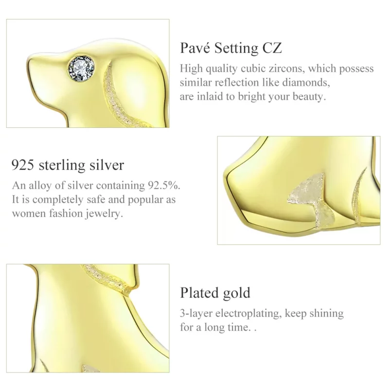 (imagen para) Encantadores Pendientes de Botón de Estilo Pandora Chapados en Oro - SCE584-C - Ver 3