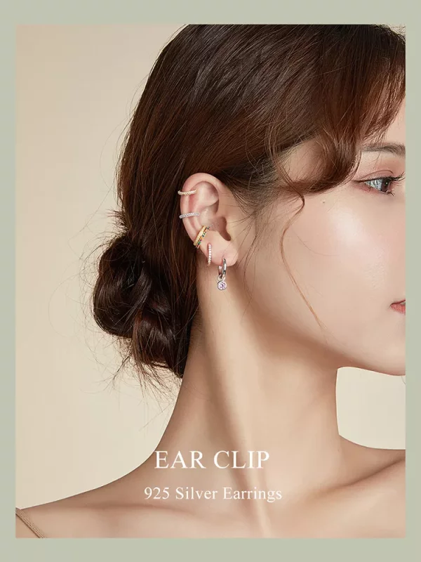 (imagen para) Estilo Pandora 18 quilates chapado en oro Clip de oreja simple - SCE996-B - Ver 4