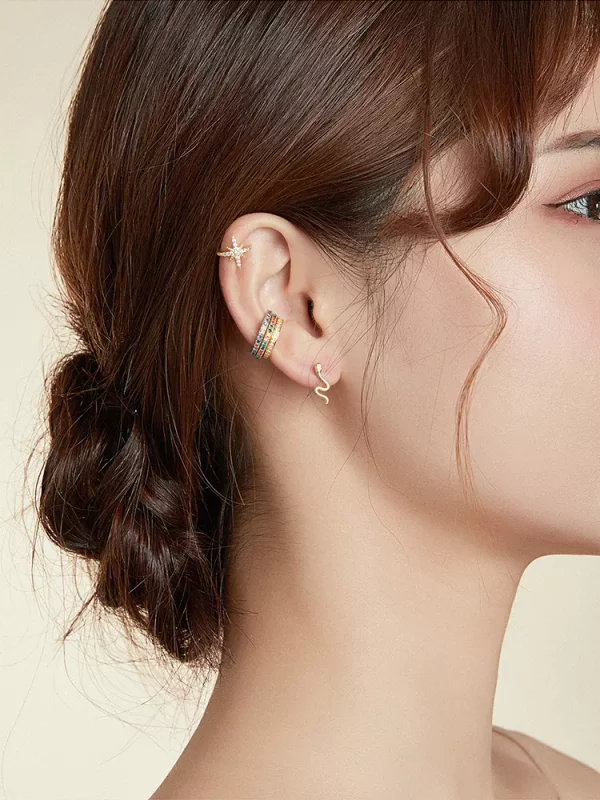 (imagen para) Estilo Pandora 18 quilates chapado en oro Clip de oreja simple - SCE996-B - Ver 5