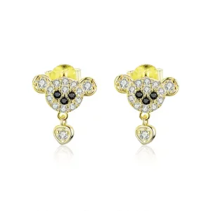 (imagen para) Estilo Pandora, aretes de osito lindo chapados en oro de 18 quilates - SCE788
