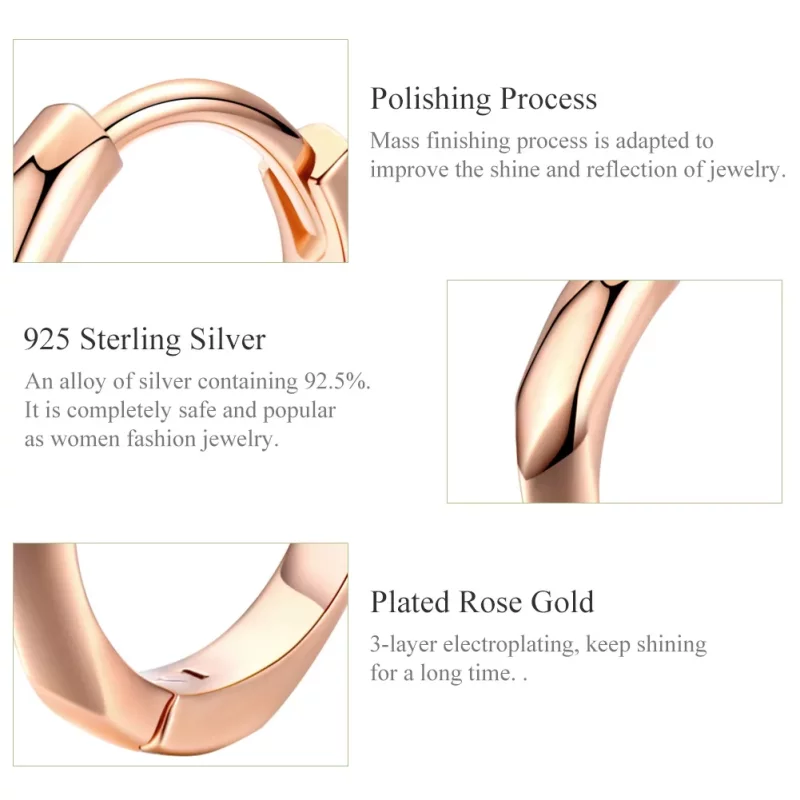 (imagen para) Estilo Pandora Aros Simples de Oro Rosa - BSE119 - Ver 3