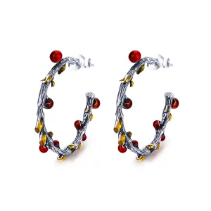 (imagen para) Estilo Pandora Color Plateado de Pendientes de Aro del Otoño - SCE443
