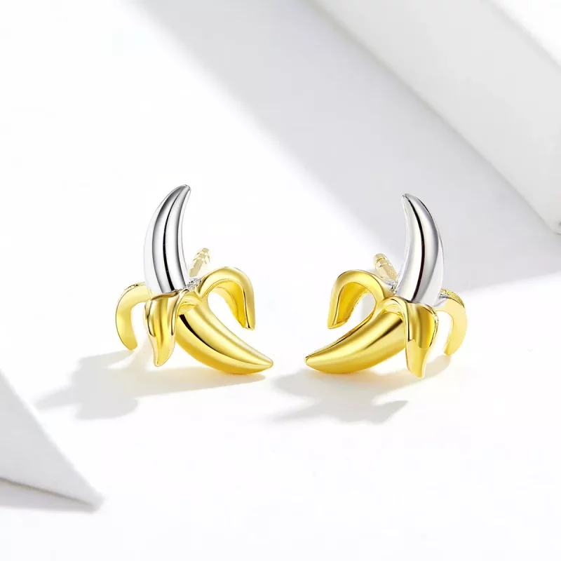 (imagen para) Estilo Pandora, dos tonos bicolor, pendientes de plátano lindos y juguetones - S - Ver 2