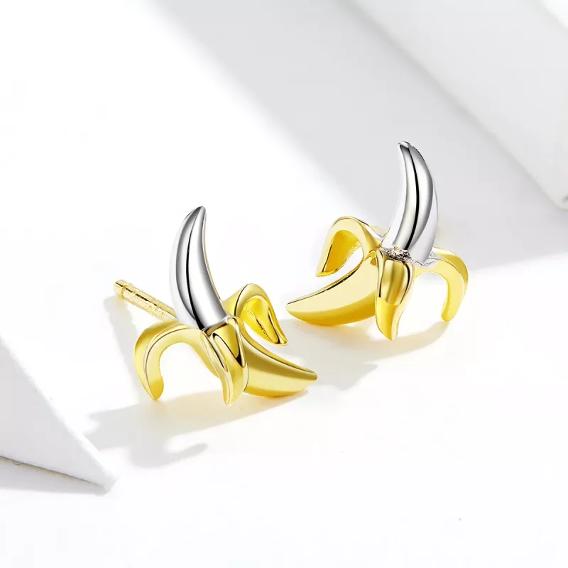 (imagen para) Estilo Pandora, dos tonos bicolor, pendientes de plátano lindos y juguetones - S - Ver 4