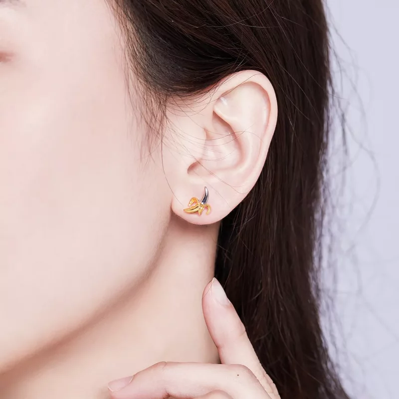 (imagen para) Estilo Pandora, dos tonos bicolor, pendientes de plátano lindos y juguetones - S - Ver 5