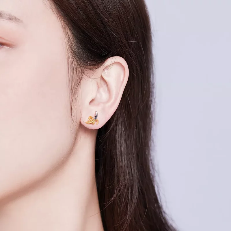(imagen para) Estilo Pandora, dos tonos bicolor, pendientes de plátano lindos y juguetones - S - Ver 6