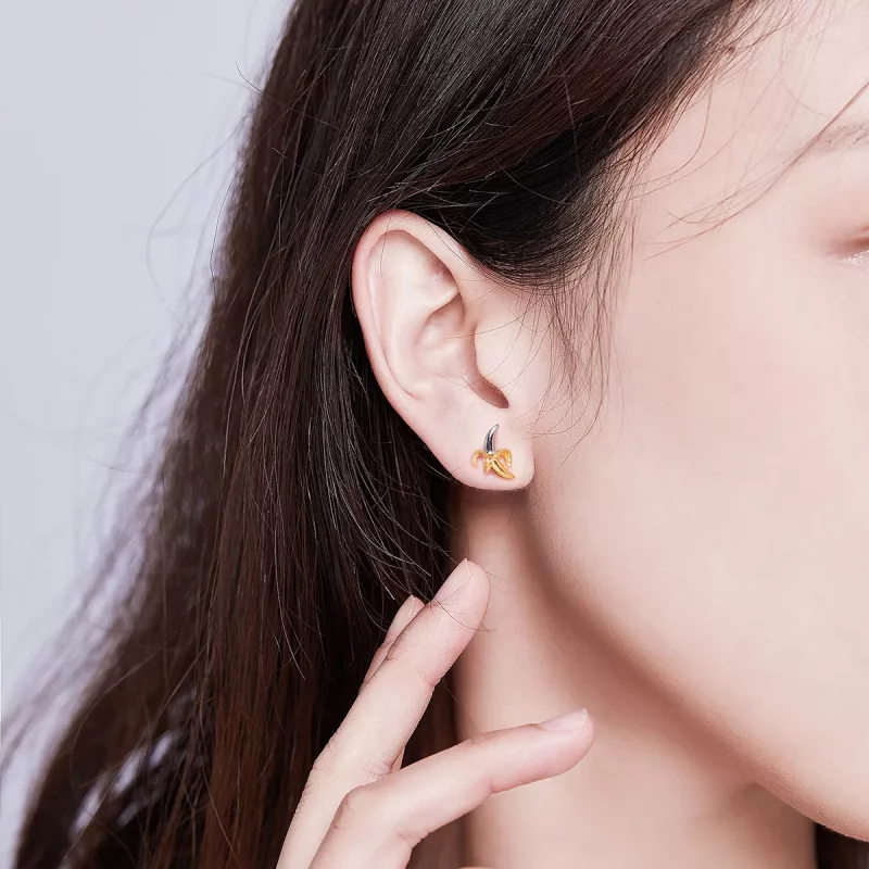 (imagen para) Estilo Pandora, dos tonos bicolor, pendientes de plátano lindos y juguetones - S - Ver 7