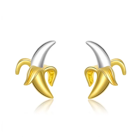 (imagen para) Estilo Pandora, dos tonos bicolor, pendientes de plátano lindos y juguetones - SCE731