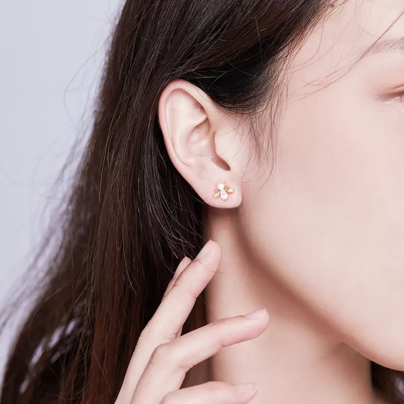 (imagen para) Estilo Pandora en forma de abeja de oro rosa con pendientes de perla - SCE643 - Ver 6