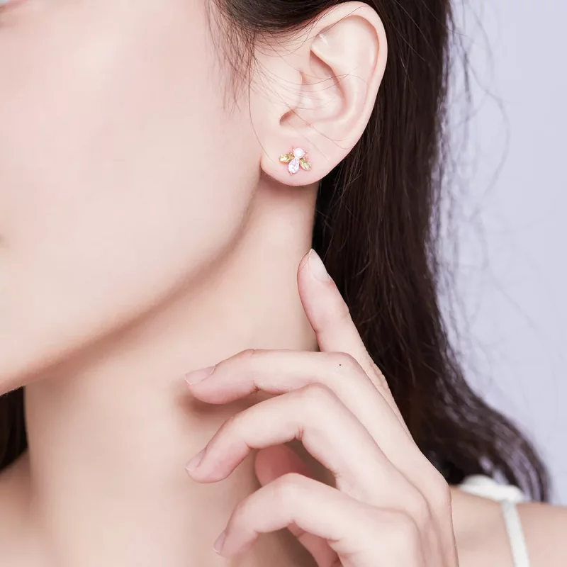 (imagen para) Estilo Pandora en forma de abeja de oro rosa con pendientes de perla - SCE643 - Ver 7