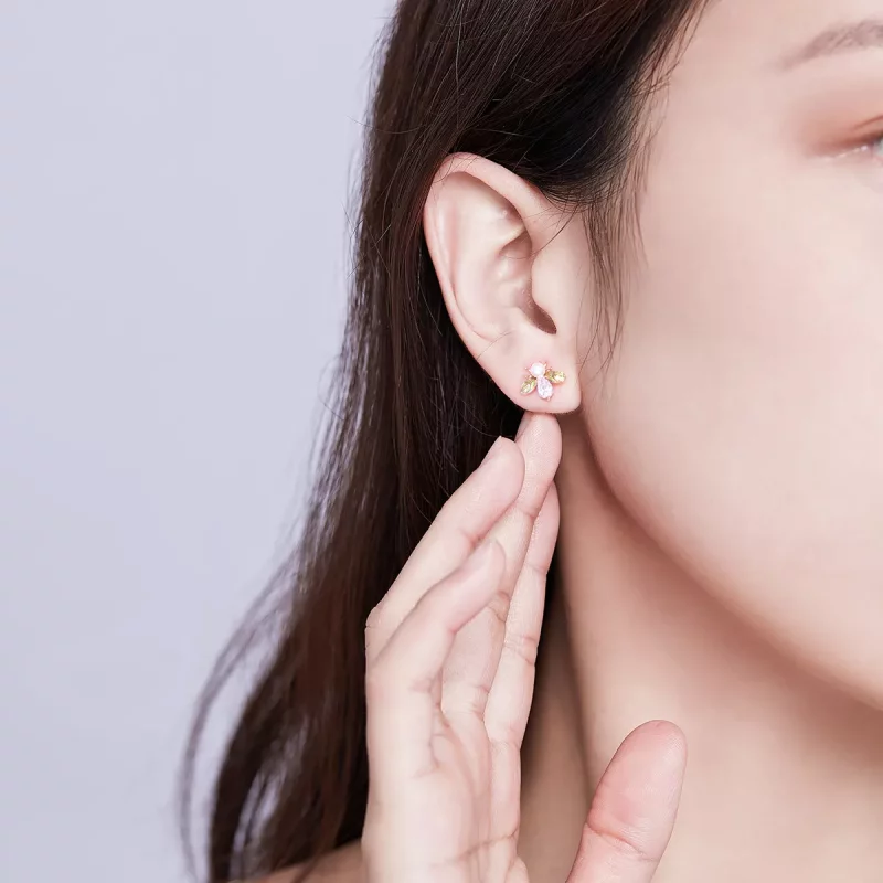 (imagen para) Estilo Pandora en forma de abeja de oro rosa con pendientes de perla - SCE643 - Ver 8