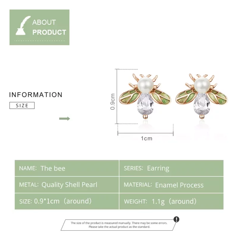 (imagen para) Estilo Pandora en forma de abeja de oro rosa con pendientes de perla - SCE643 - Ver 9