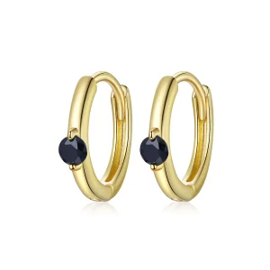 (imagen para) Estilo Pandora Pendientes Aro de Bola Negra Bañados en Oro de 18 quilates - SCE1050-BK