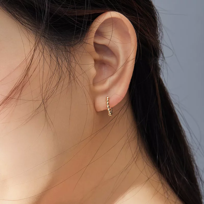 (imagen para) Estilo Pandora Pendientes de Aro Pequeños Bañados en Oro de 18 quilates - SCE807 - Ver 7