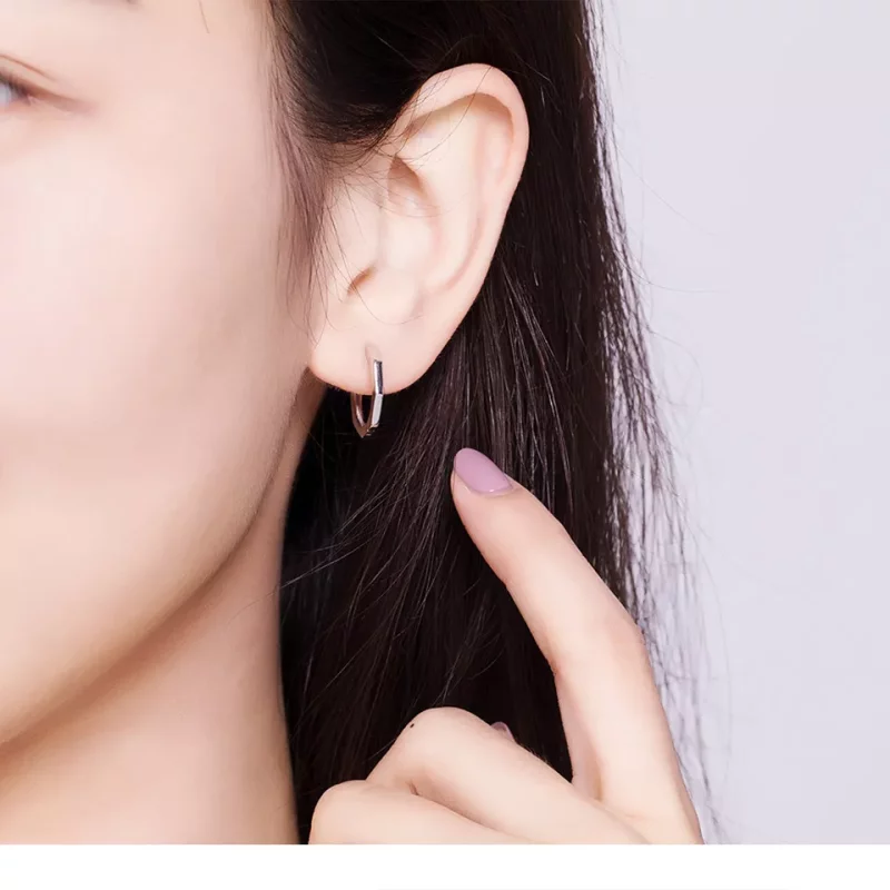 (imagen para) Estilo Pandora Pendientes de Aro Plateados Simples - SCE622 - Ver 5
