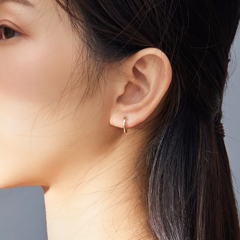 (imagen para) Estilo Pandora Pendientes de Aro Simple Chapados en Oro de 18 quilates - SCE808 - Ver 6
