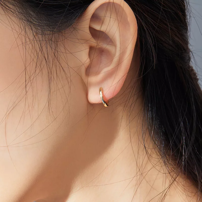 (imagen para) Estilo Pandora Pendientes de Aro Simple Chapados en Oro de 18 quilates - SCE808 - Ver 7