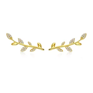 (imagen para) Estilo Pandora Pendientes de Botón Chapados en Oro con Diseño de Ramas y Hojas - SCE556