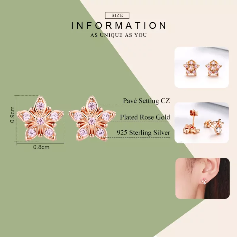 (imagen para) Estilo Pandora Pendientes de Botón en Rosa Dorado con Margaritas - BSE034 - Ver 7