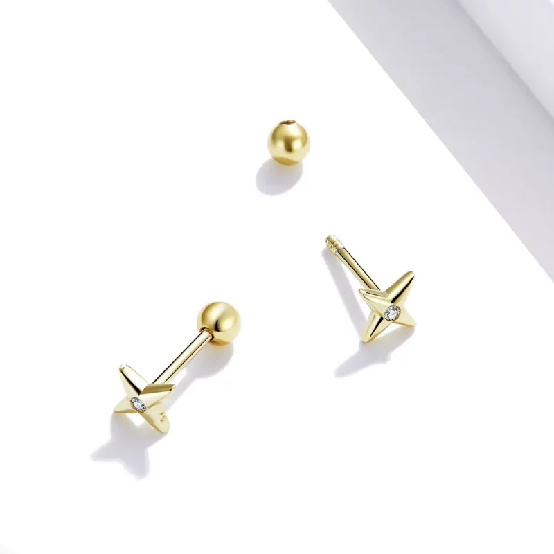 (imagen para) Estilo Pandora Pendientes de Estrella Dorada Chapados en Oro de 18 quilates - SC - Ver 2