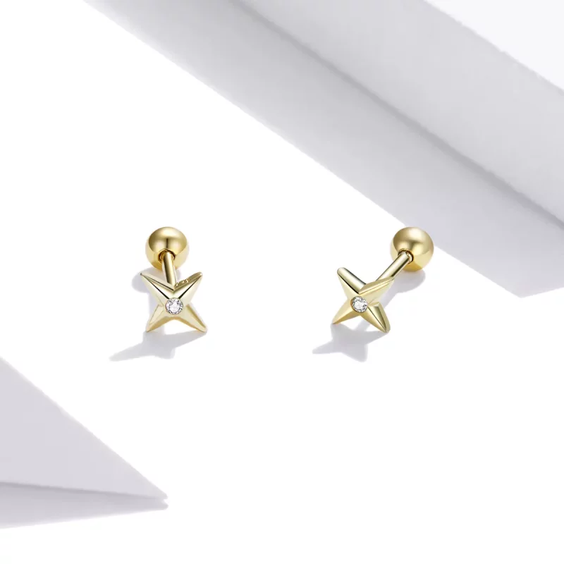 (imagen para) Estilo Pandora Pendientes de Estrella Dorada Chapados en Oro de 18 quilates - SC - Ver 3
