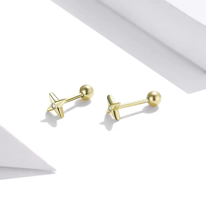 (imagen para) Estilo Pandora Pendientes de Estrella Dorada Chapados en Oro de 18 quilates - SC - Ver 4