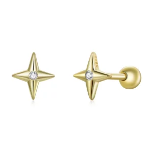 (imagen para) Estilo Pandora Pendientes de Estrella Dorada Chapados en Oro de 18 quilates - SCE1117