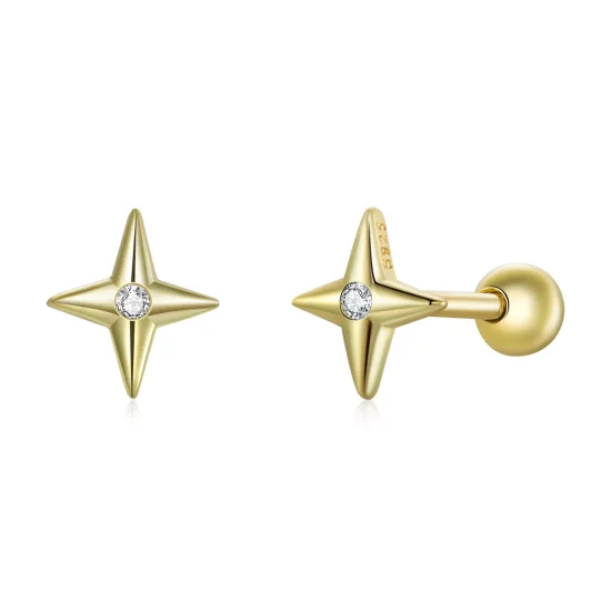 (imagen para) Estilo Pandora Pendientes de Estrella Dorada Chapados en Oro de 18 quilates - SCE1117