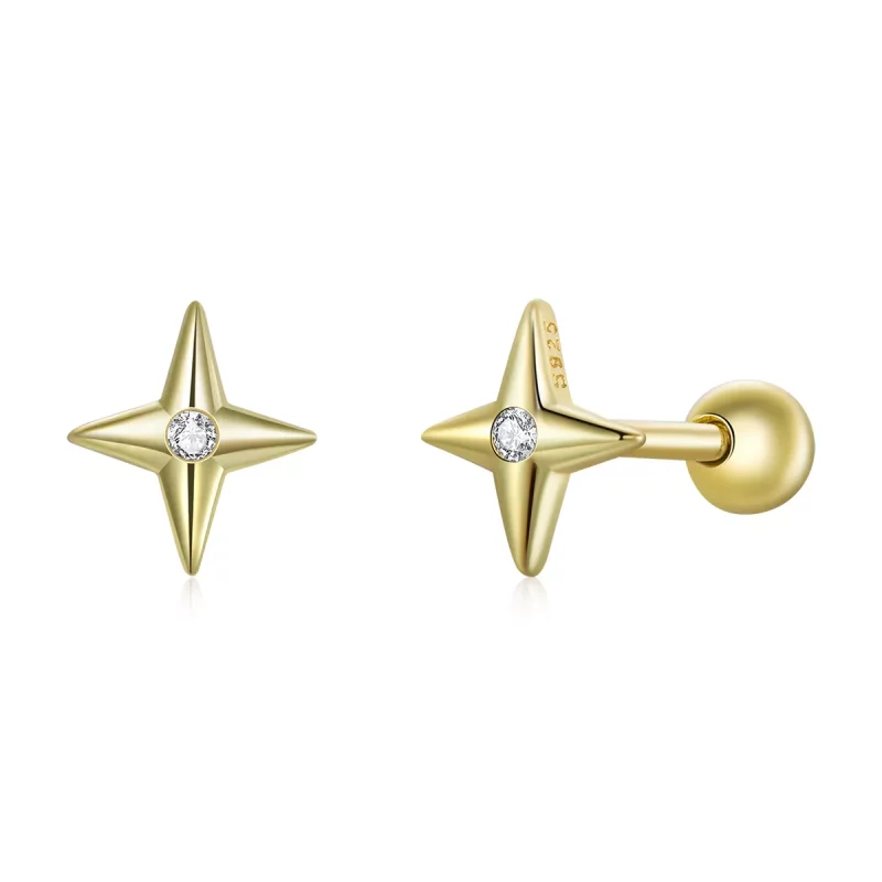 (imagen para) Estilo Pandora Pendientes de Estrella Dorada Chapados en Oro de 18 quilates - SCE1117