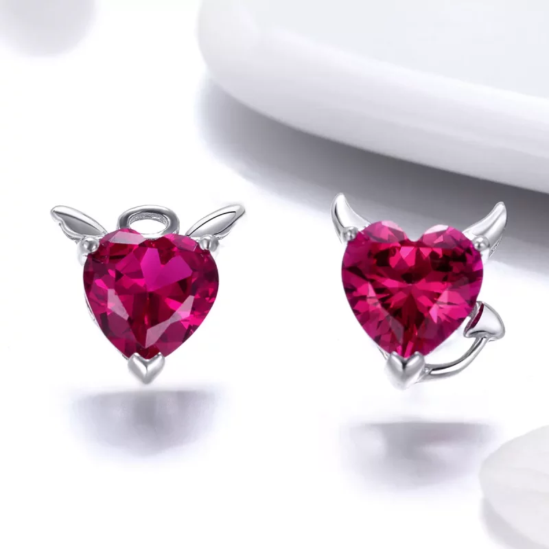 (imagen para) Estilo Pandora Pendientes de Plata Angel y Diablo - SCE414 - Ver 4