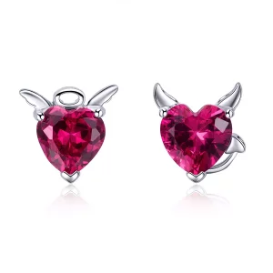 (imagen para) Estilo Pandora Pendientes de Plata Angel y Diablo - SCE414