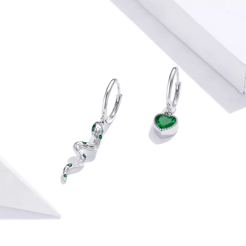 (imagen para) Estilo Pandora Plata El Amor de la Serpiente y Corazón Verde Pendientes Colgante - Ver 2