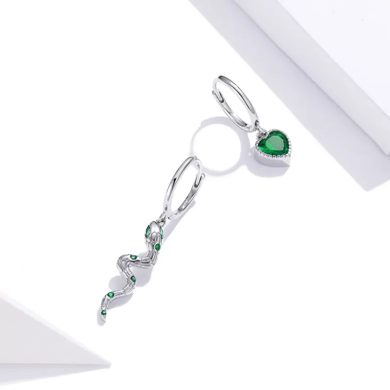 (imagen para) Estilo Pandora Plata El Amor de la Serpiente y Corazón Verde Pendientes Colgante - Ver 3