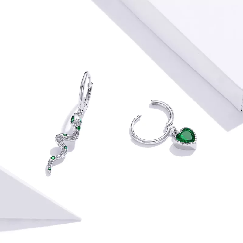 (imagen para) Estilo Pandora Plata El Amor de la Serpiente y Corazón Verde Pendientes Colgante - Ver 4