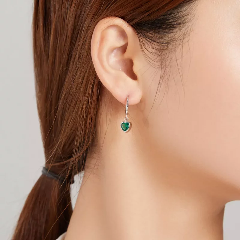 (imagen para) Estilo Pandora Plata El Amor de la Serpiente y Corazón Verde Pendientes Colgante - Ver 5