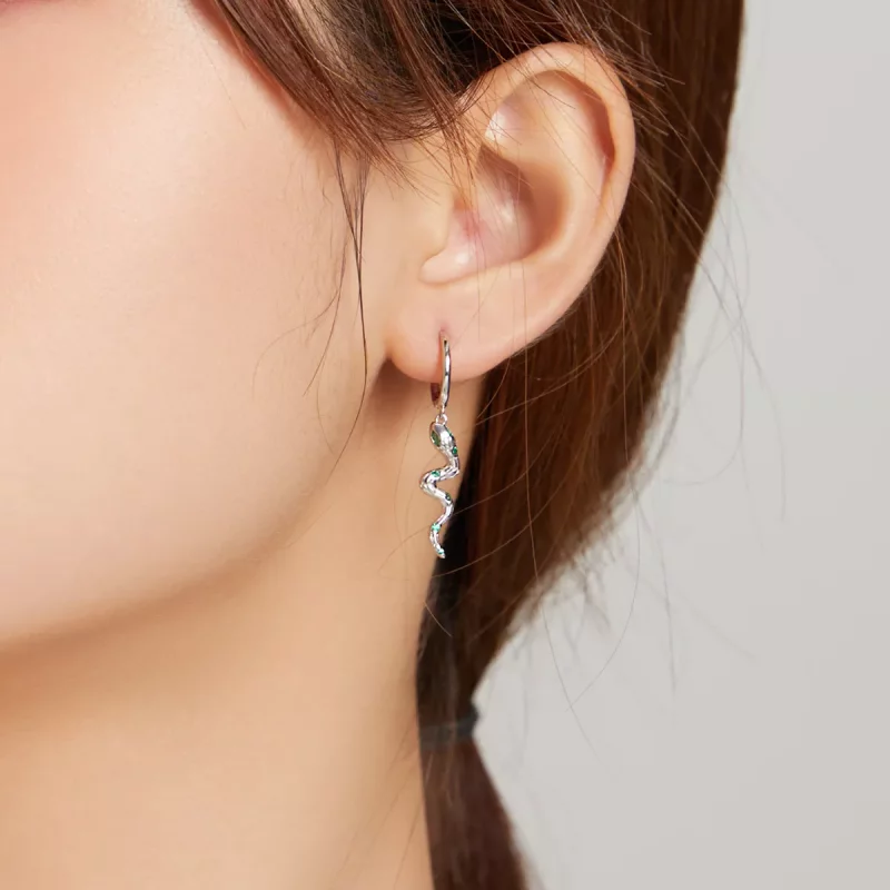 (imagen para) Estilo Pandora Plata El Amor de la Serpiente y Corazón Verde Pendientes Colgante - Ver 7