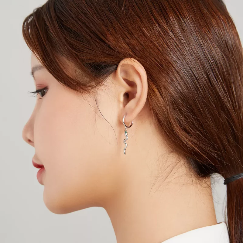 (imagen para) Estilo Pandora Plata El Amor de la Serpiente y Corazón Verde Pendientes Colgante - Ver 8