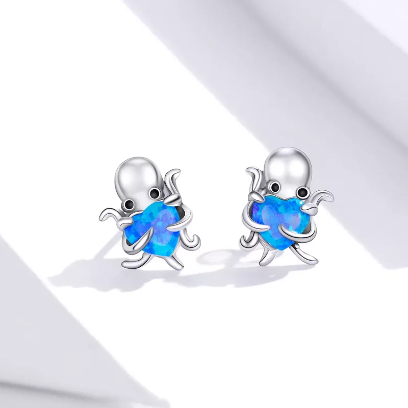 (imagen para) Estilo Pandora Plata Encantadores Pendientes de Tuerca Pulpo - SCE881 - Ver 2