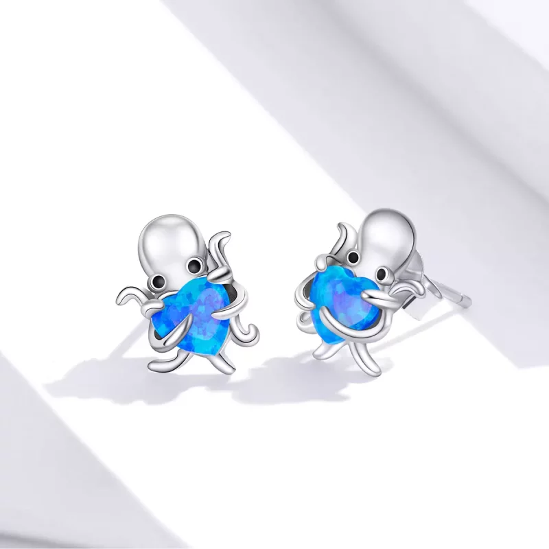 (imagen para) Estilo Pandora Plata Encantadores Pendientes de Tuerca Pulpo - SCE881 - Ver 3