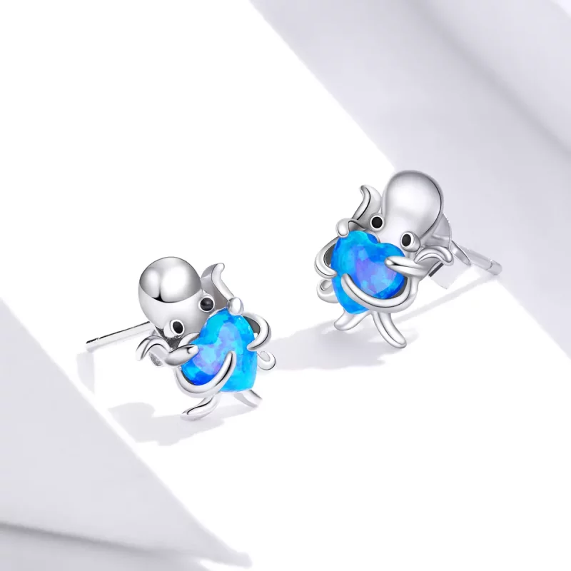 (imagen para) Estilo Pandora Plata Encantadores Pendientes de Tuerca Pulpo - SCE881 - Ver 4
