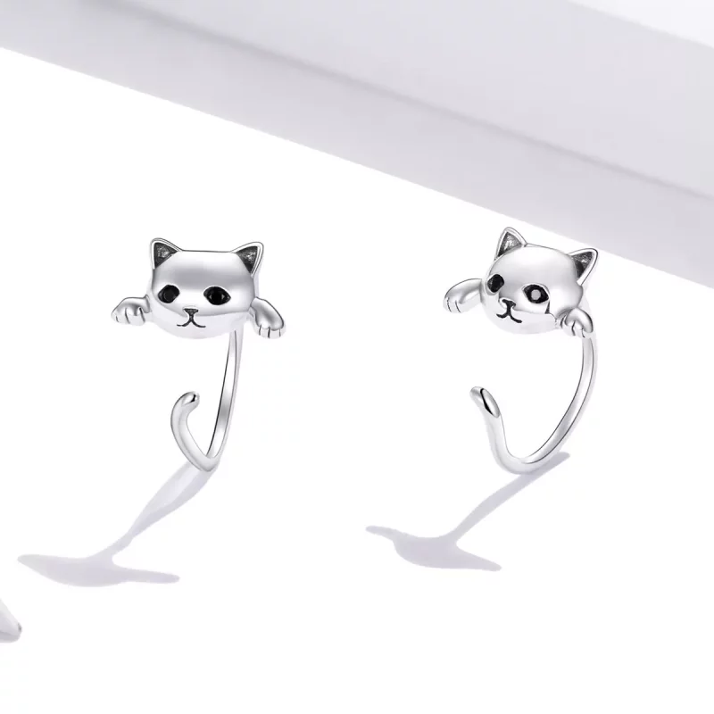 (imagen para) Estilo Pandora Plata Lindos Pendientes de Aro con Gato - SCE965 - Ver 2