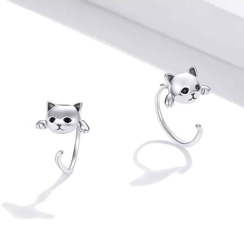 (imagen para) Estilo Pandora Plata Lindos Pendientes de Aro con Gato - SCE965 - Ver 3
