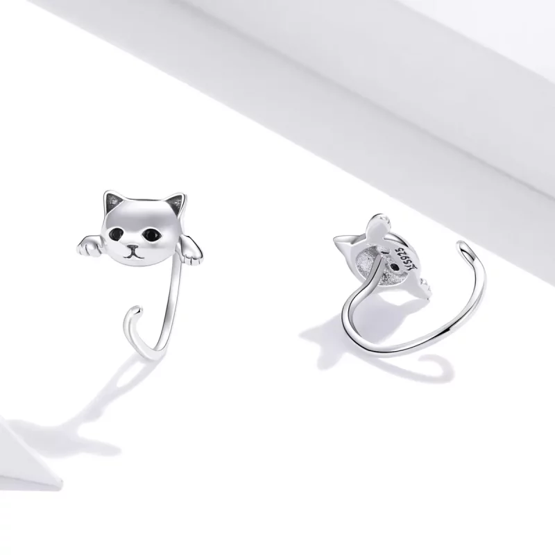 (imagen para) Estilo Pandora Plata Lindos Pendientes de Aro con Gato - SCE965 - Ver 4