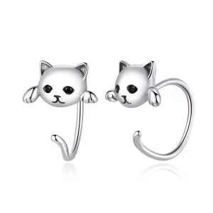 (imagen para) Estilo Pandora Plata Lindos Pendientes de Aro con Gato - SCE965