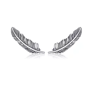(imagen para) Estilo Pandora Plata Luz Como Una Pluma Pendientes de Botón - SCE865